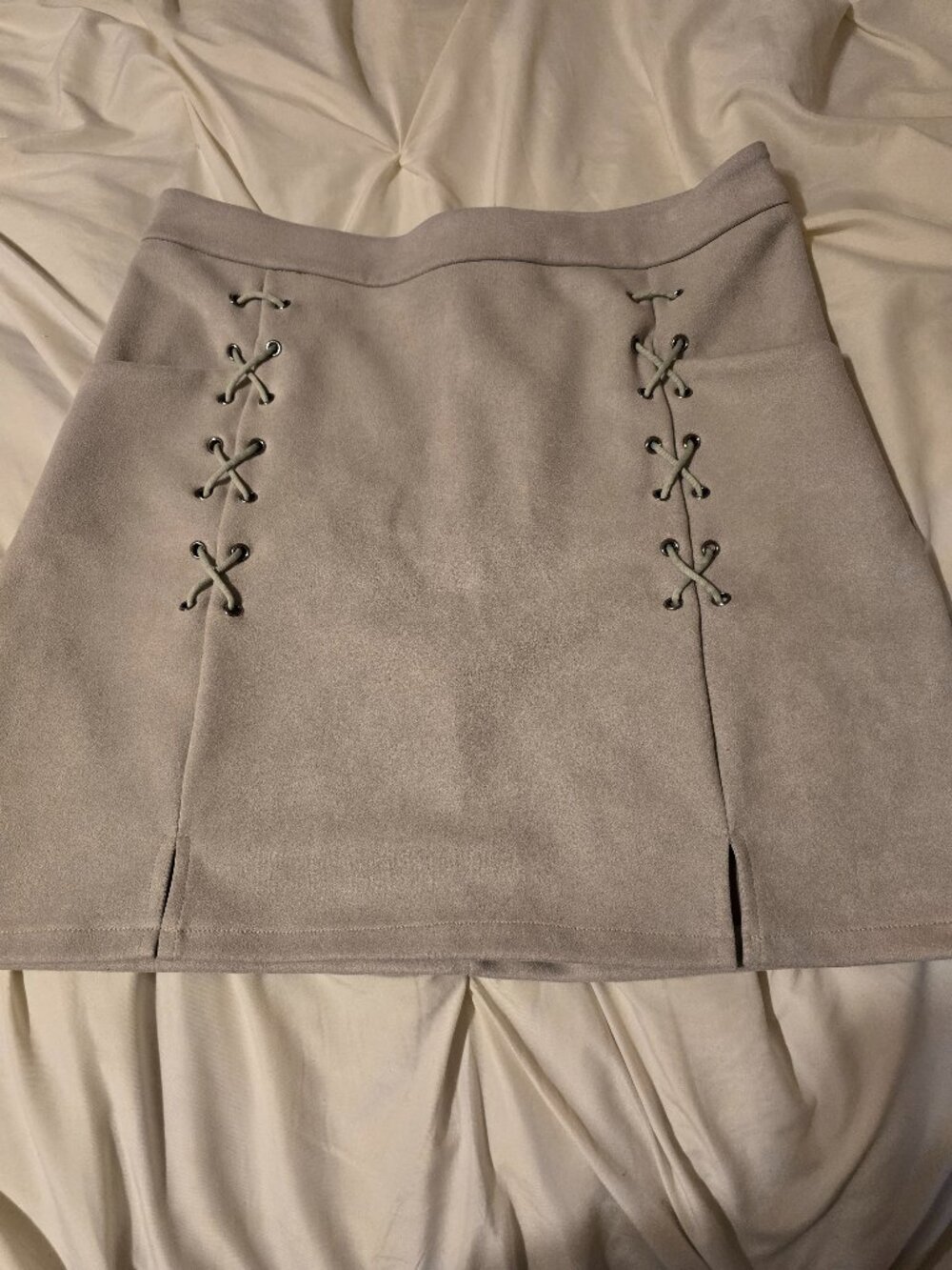 Faux Suede Mini Skirt - Light Grey Size 2xl